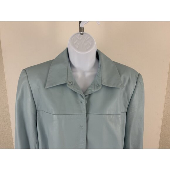 DANA BUCHMAN Baby Blue Lambskin Snap Front Jacket Cutout Detail Sz 14 - Picture 3 of 6